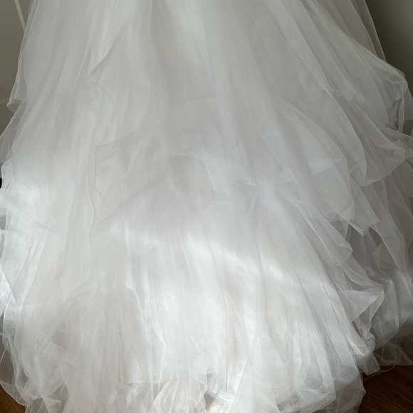 JEWEL Davids Bridal Tiered Tulle Wedding Ball Gown White Beaded Strapless Train - Picture 12 of 16
